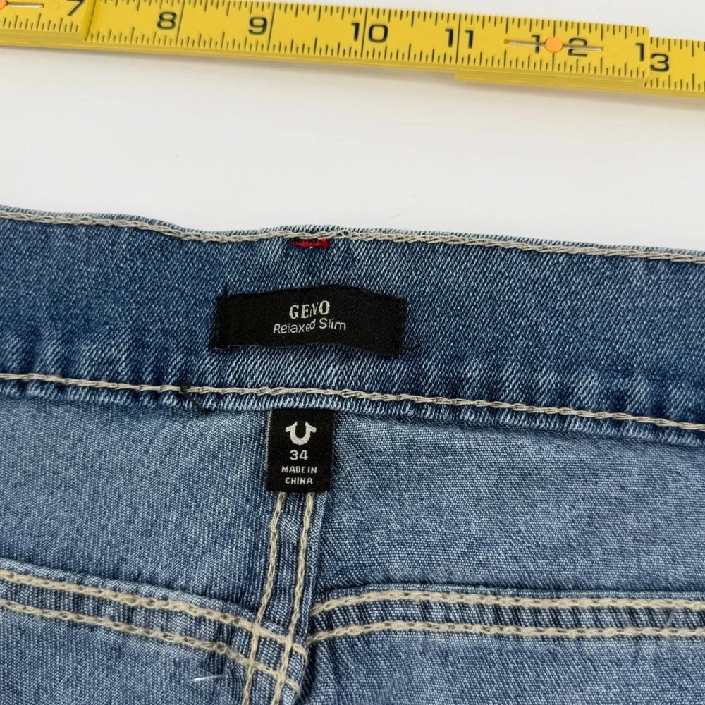 $204 NEW True Religion Geno Big T Flap Relaxed Slim Jeans Light Wash 36 34x32